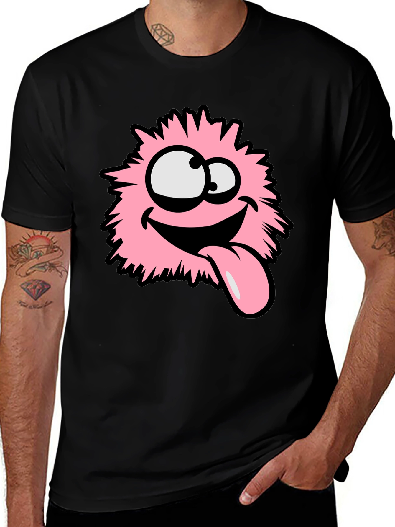 Funny Pink Fluffy Monster Graphic T-Shirt