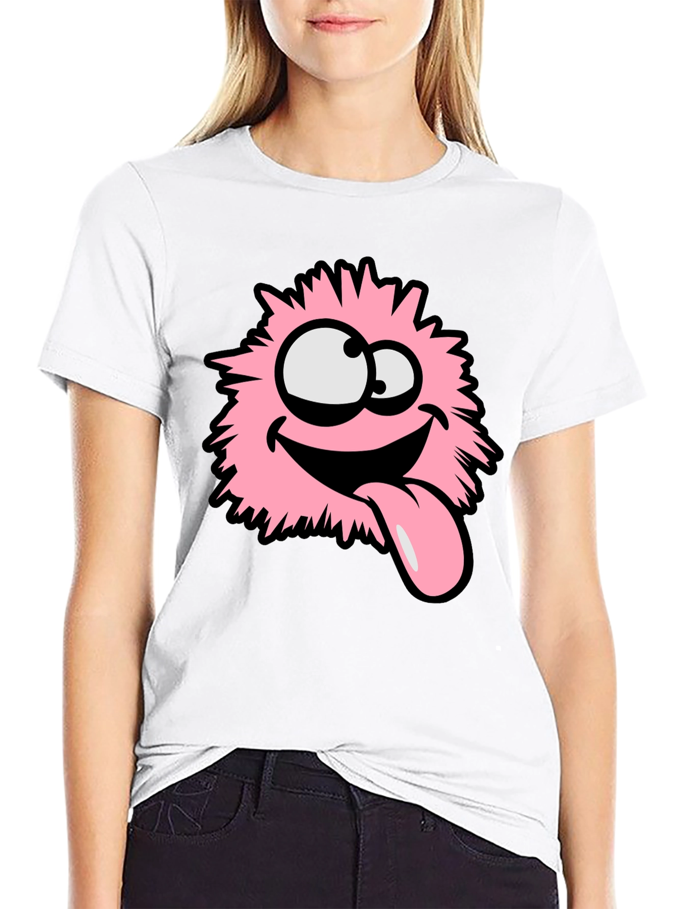 Funny Pink Fluffy Monster Graphic T-Shirt