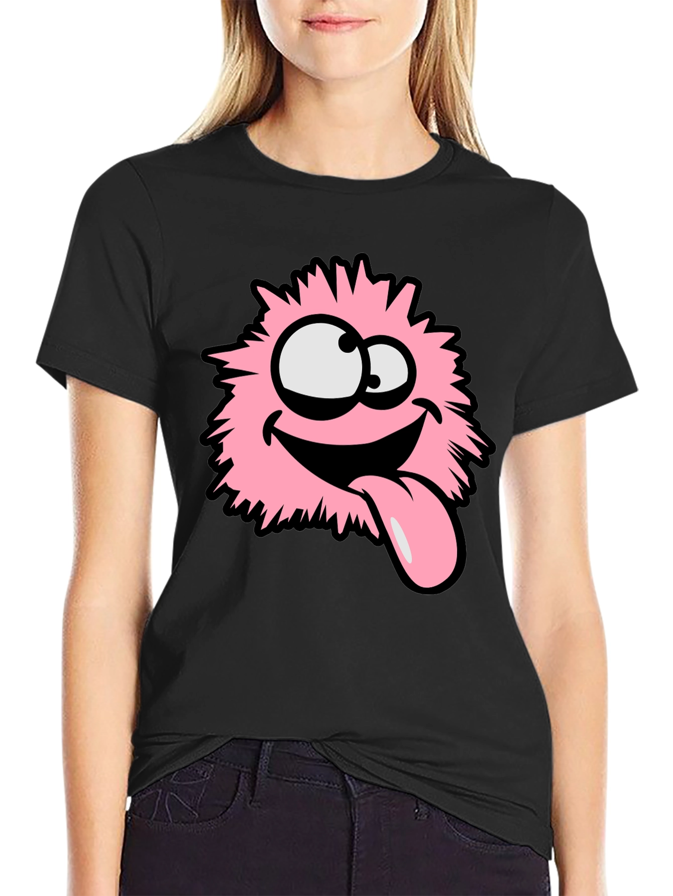 Funny Pink Fluffy Monster Graphic T-Shirt