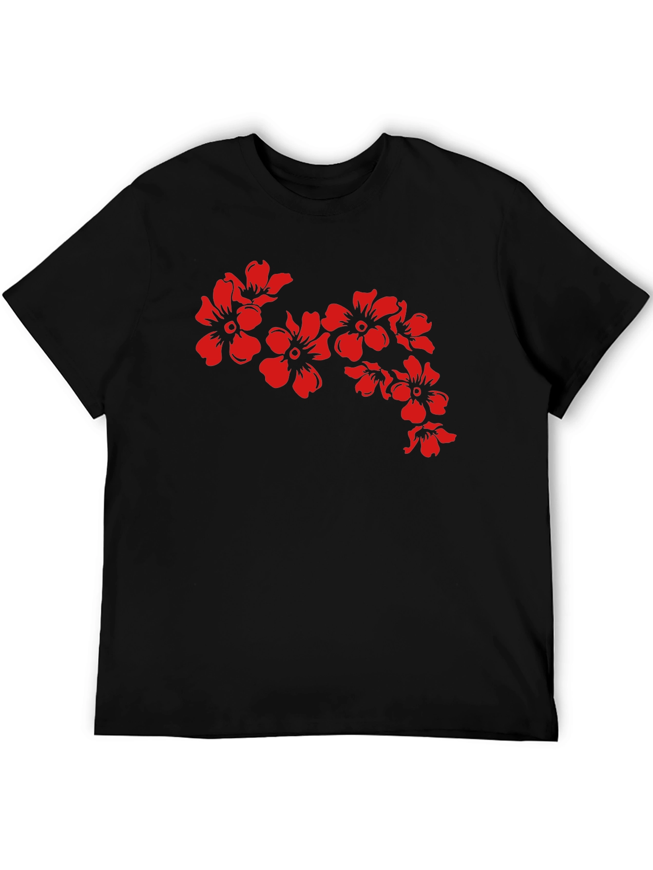 Black T-Shirt with Red Floral Design