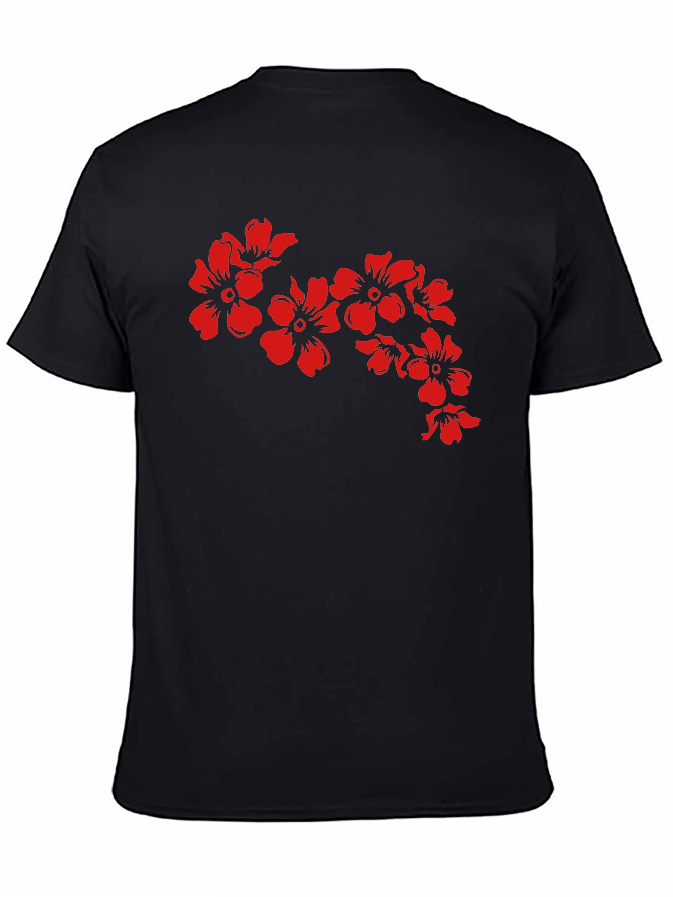 Black T-Shirt with Red Floral Design
