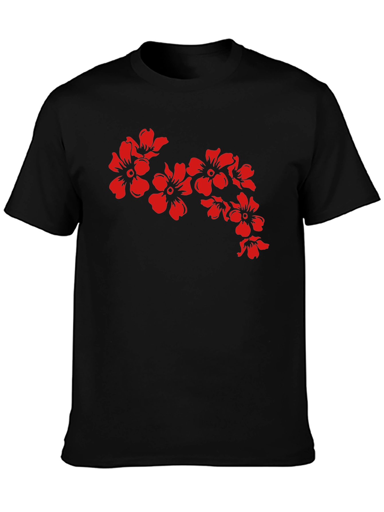 Black T-Shirt with Red Floral Design