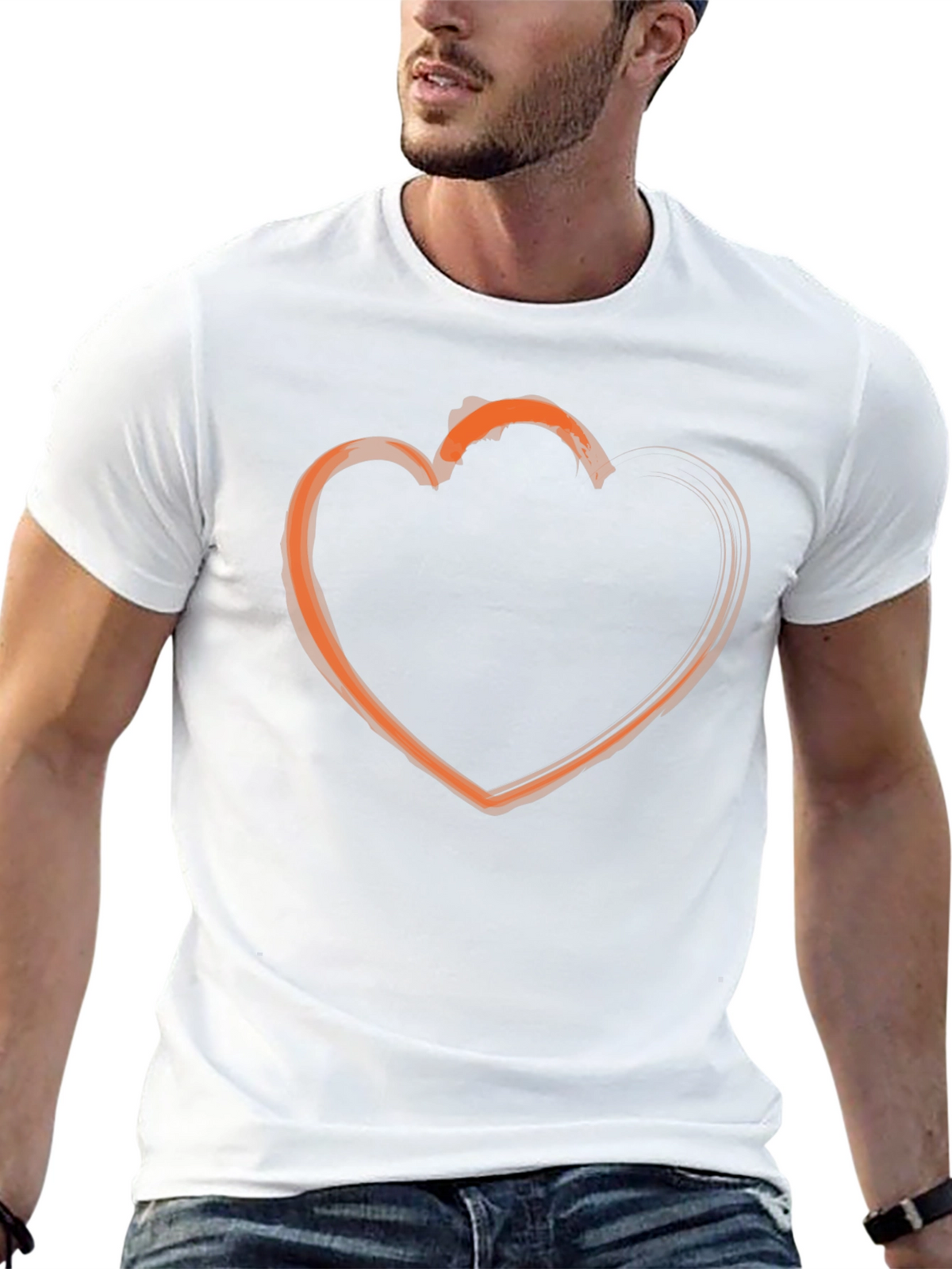 Heart Outline Graphic Tee - Casual Black T-Shirt