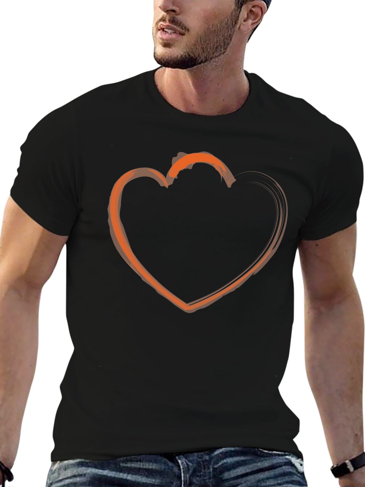 Heart Outline Graphic Tee - Casual Black T-Shirt