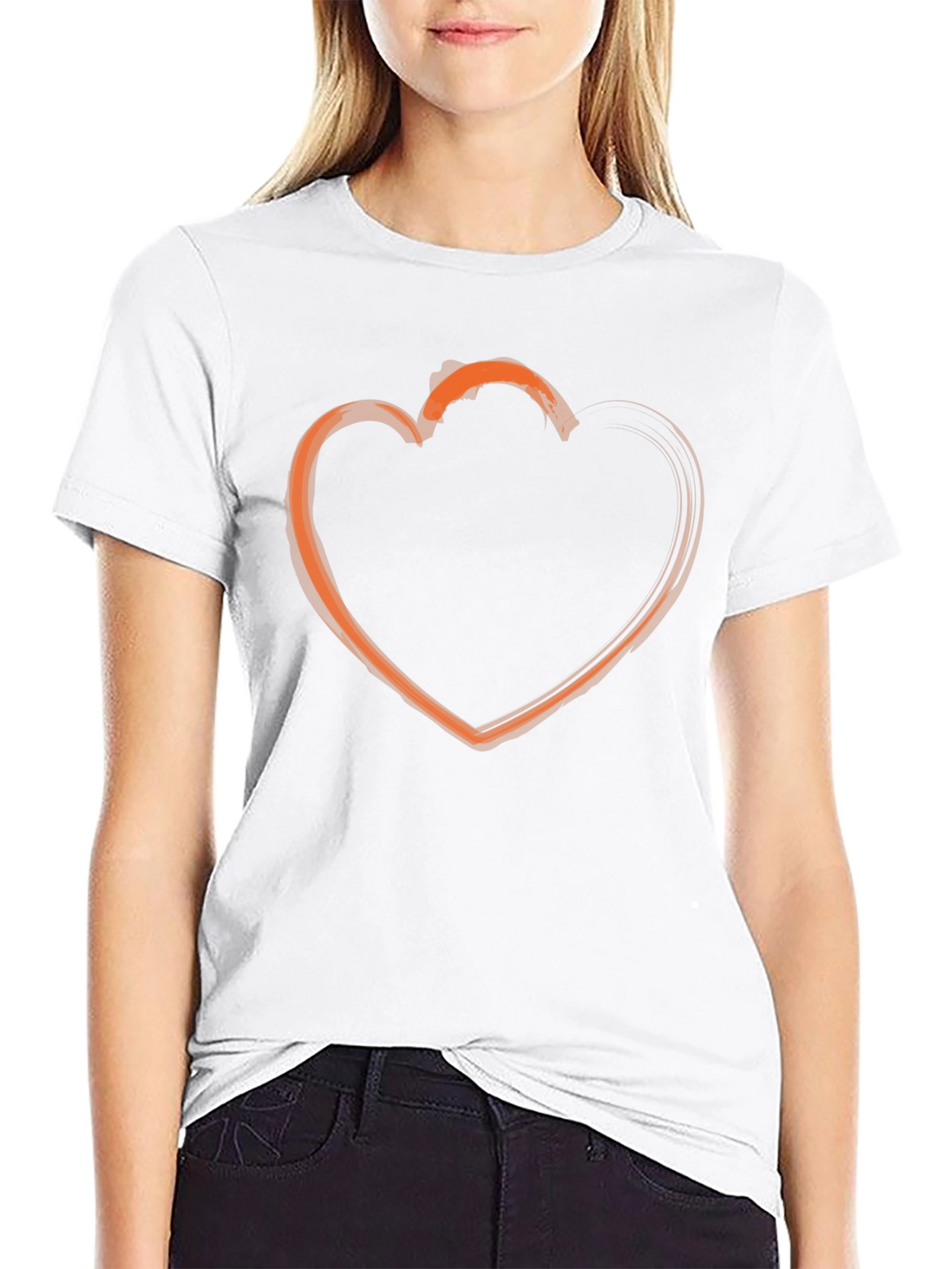 Heart Outline Graphic Tee - Casual Black T-Shirt