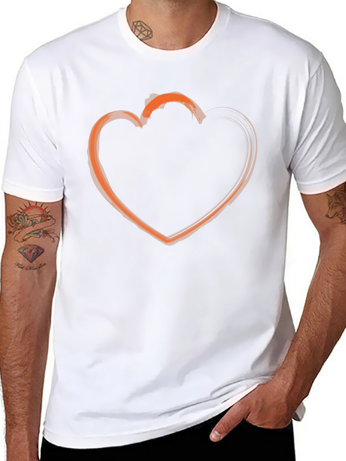 Heart Outline Graphic Tee - Casual Black T-Shirt
