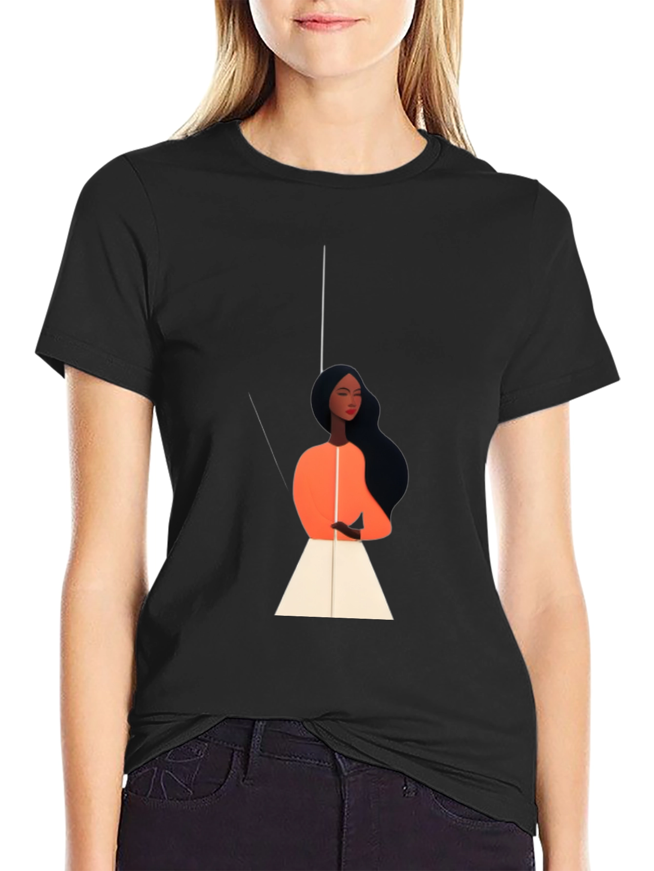 Stylish Black Tee with Elegant Woman Graphic