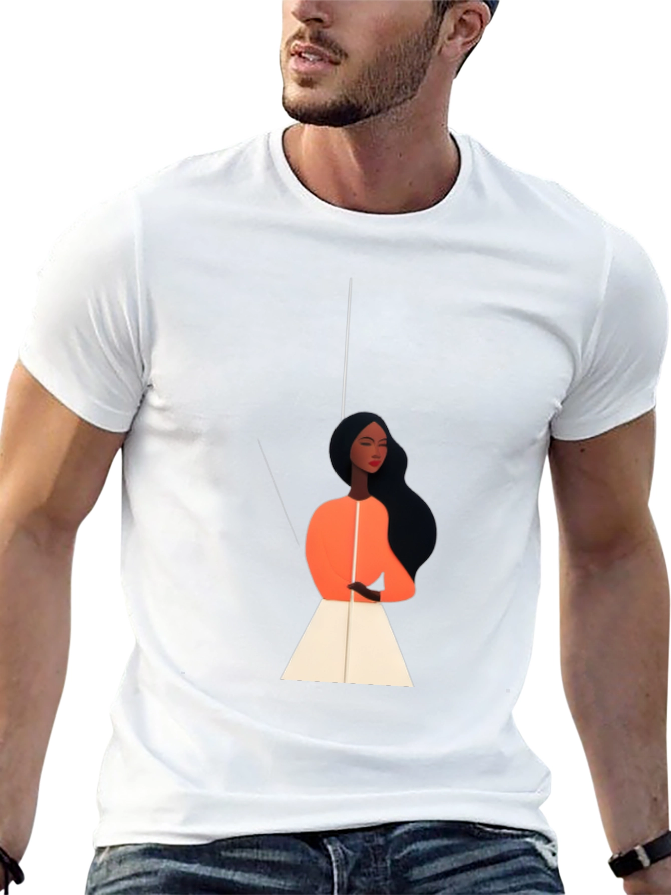 Stylish Black Tee with Elegant Woman Graphic