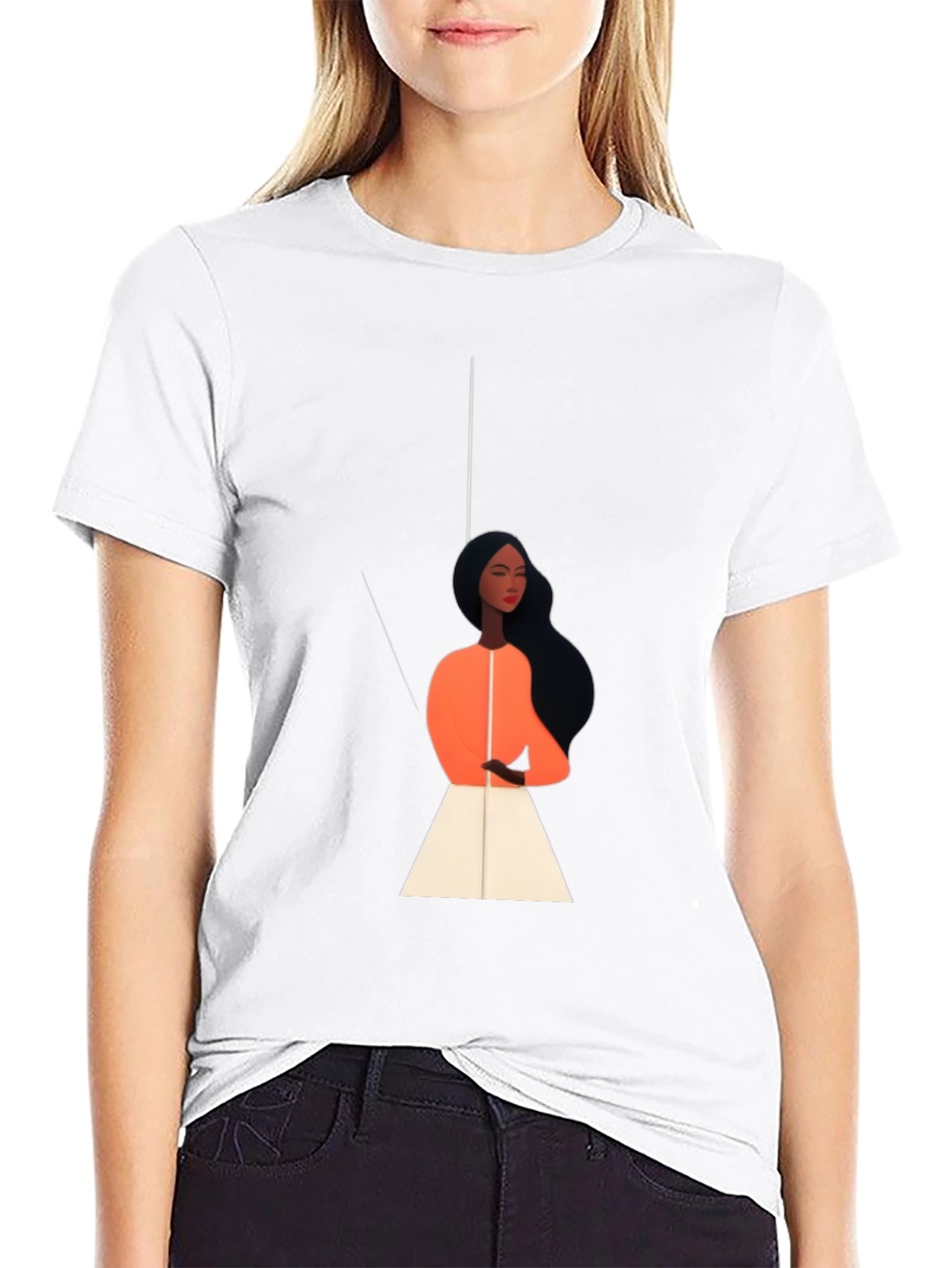 Stylish Black Tee with Elegant Woman Graphic