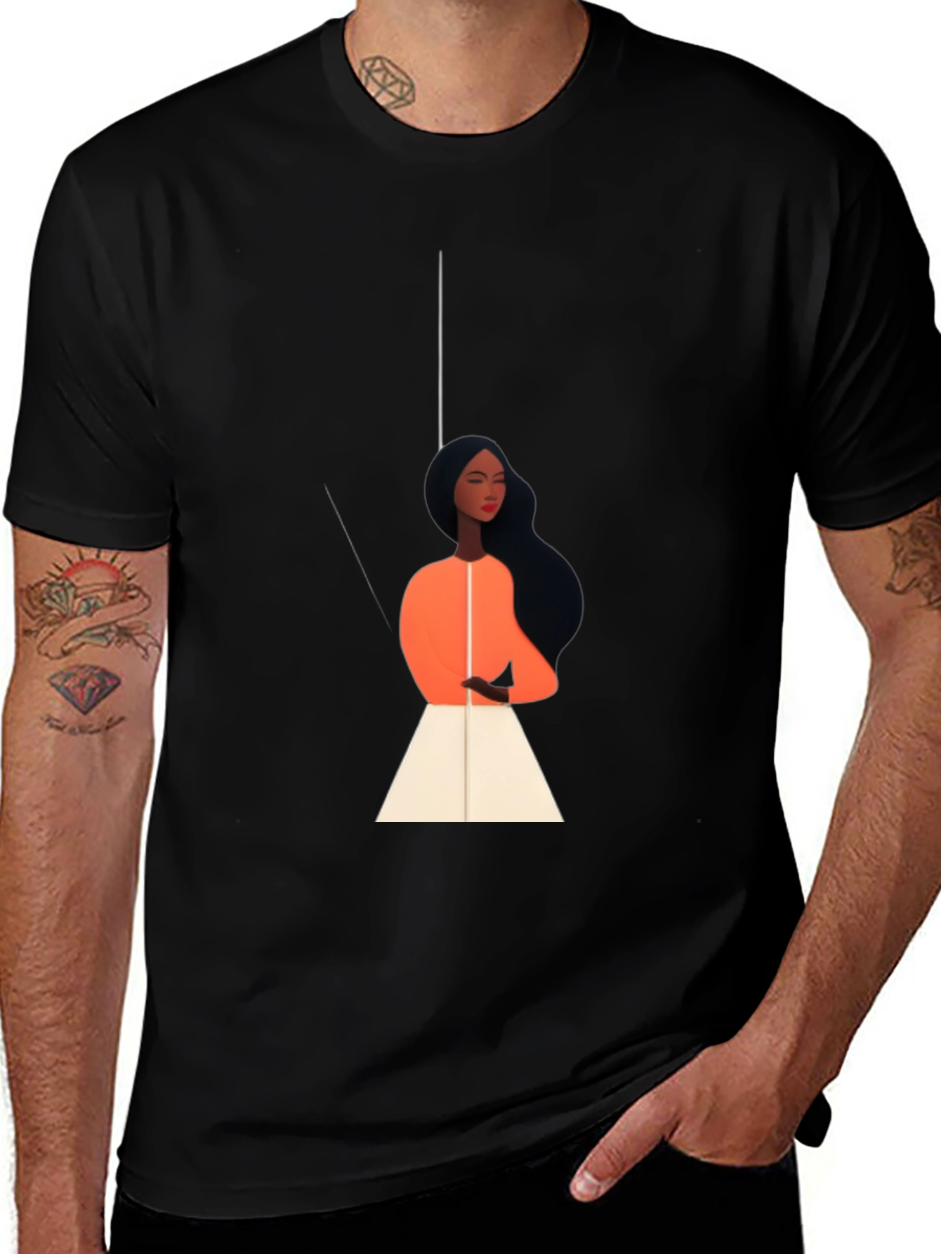 Stylish Black Tee with Elegant Woman Graphic