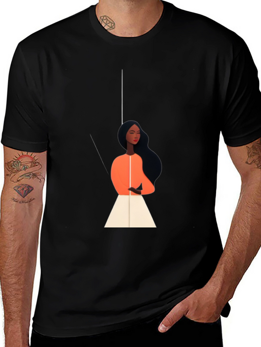 Stylish Black Tee with Elegant Woman Graphic