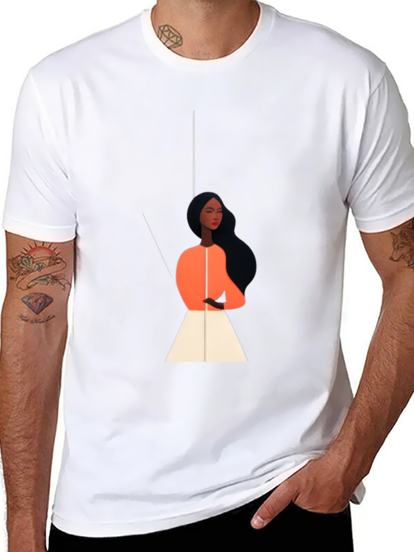 Stylish Black Tee with Elegant Woman Graphic