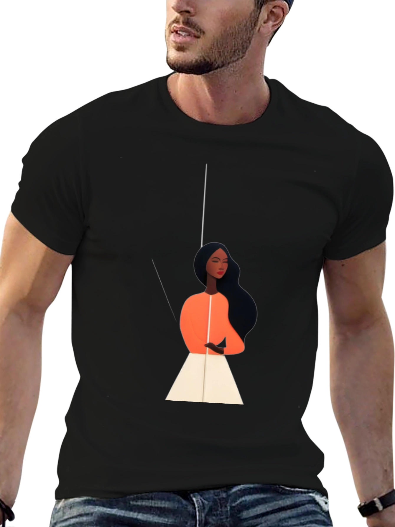 Stylish Black Tee with Elegant Woman Graphic