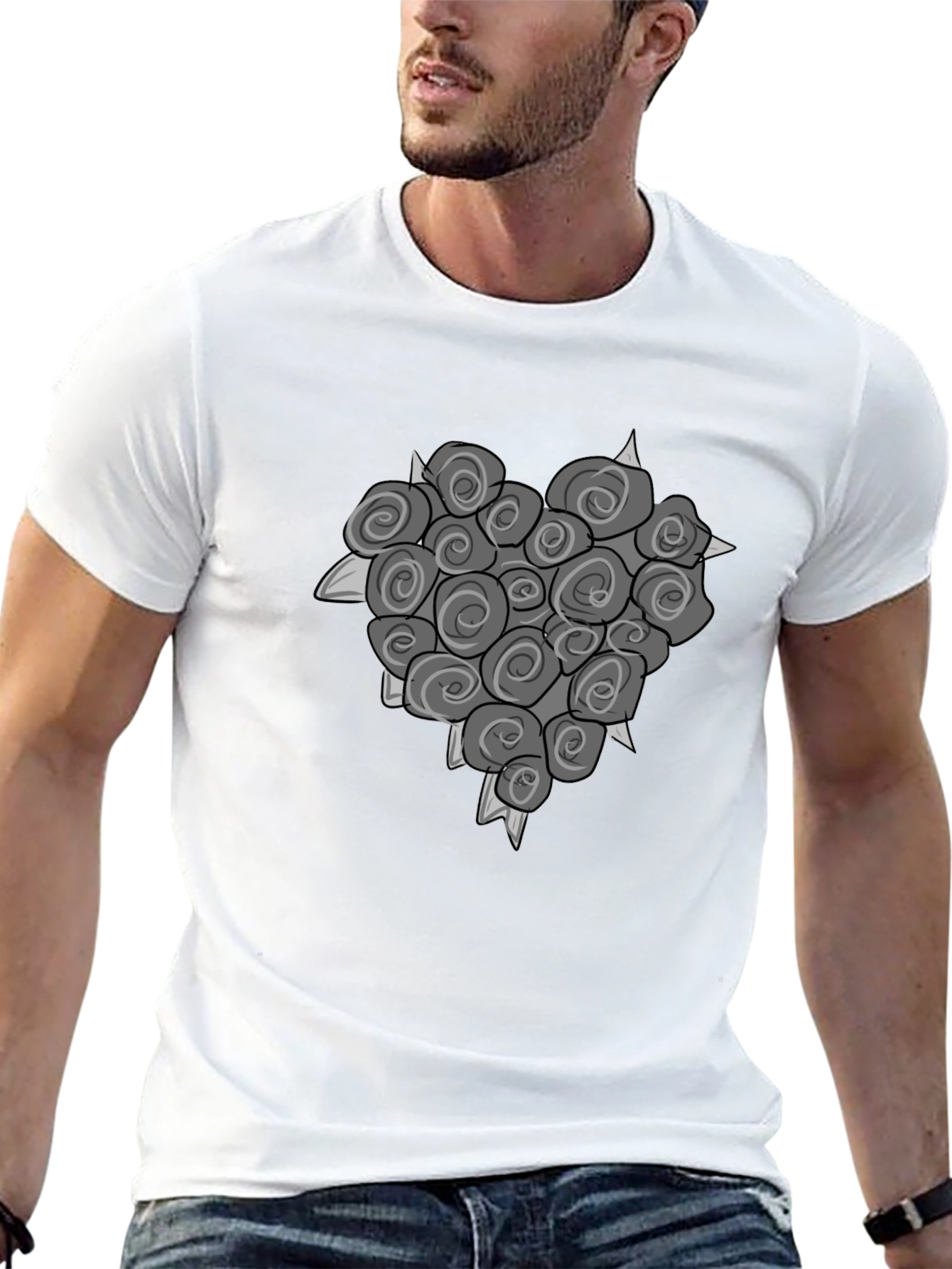 Rose Heart Graphic Tee - Unique Floral Design