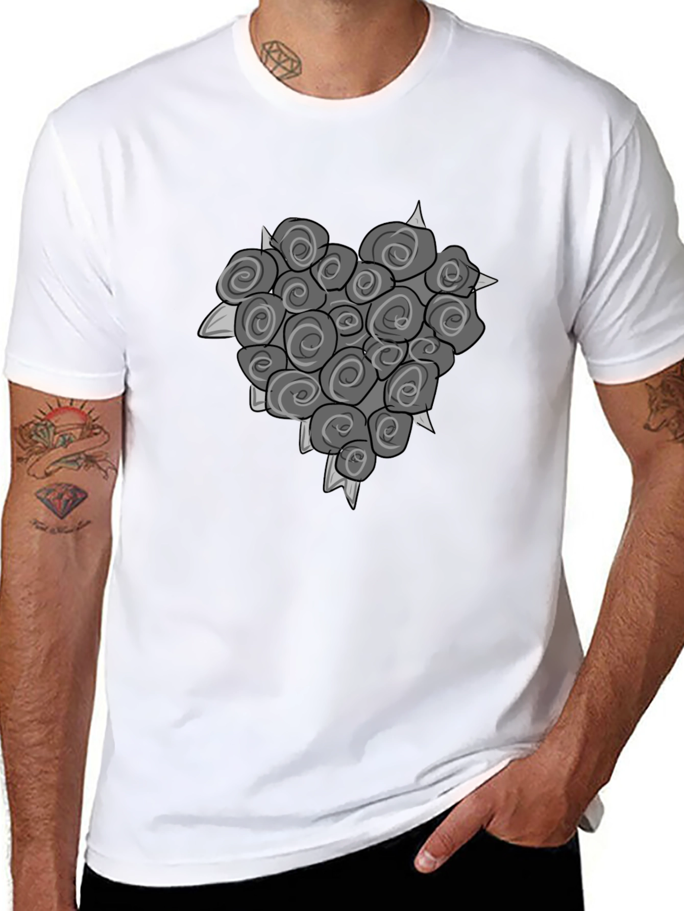 Rose Heart Graphic Tee - Unique Floral Design