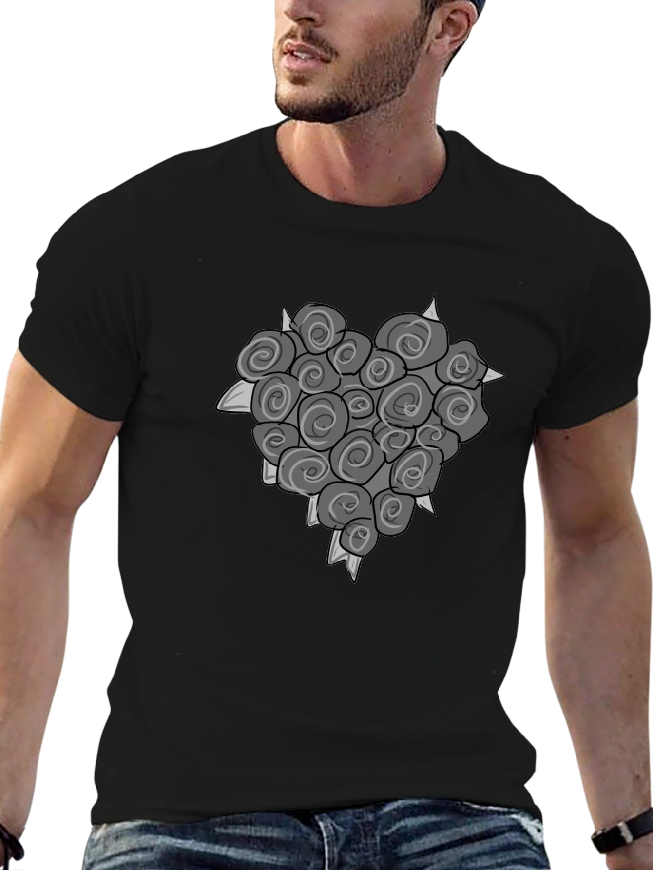 Rose Heart Graphic Tee - Unique Floral Design
