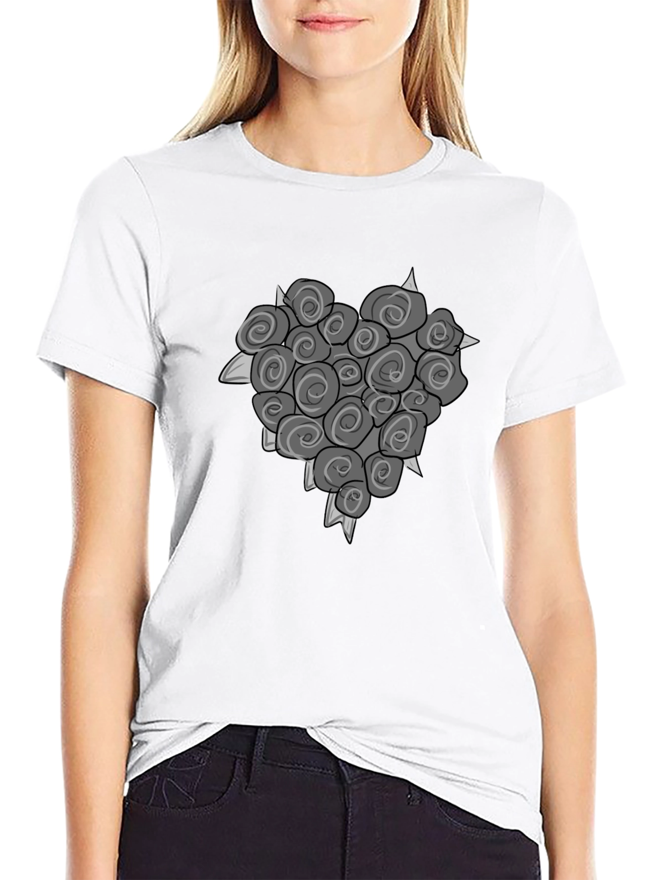 Rose Heart Graphic Tee - Unique Floral Design