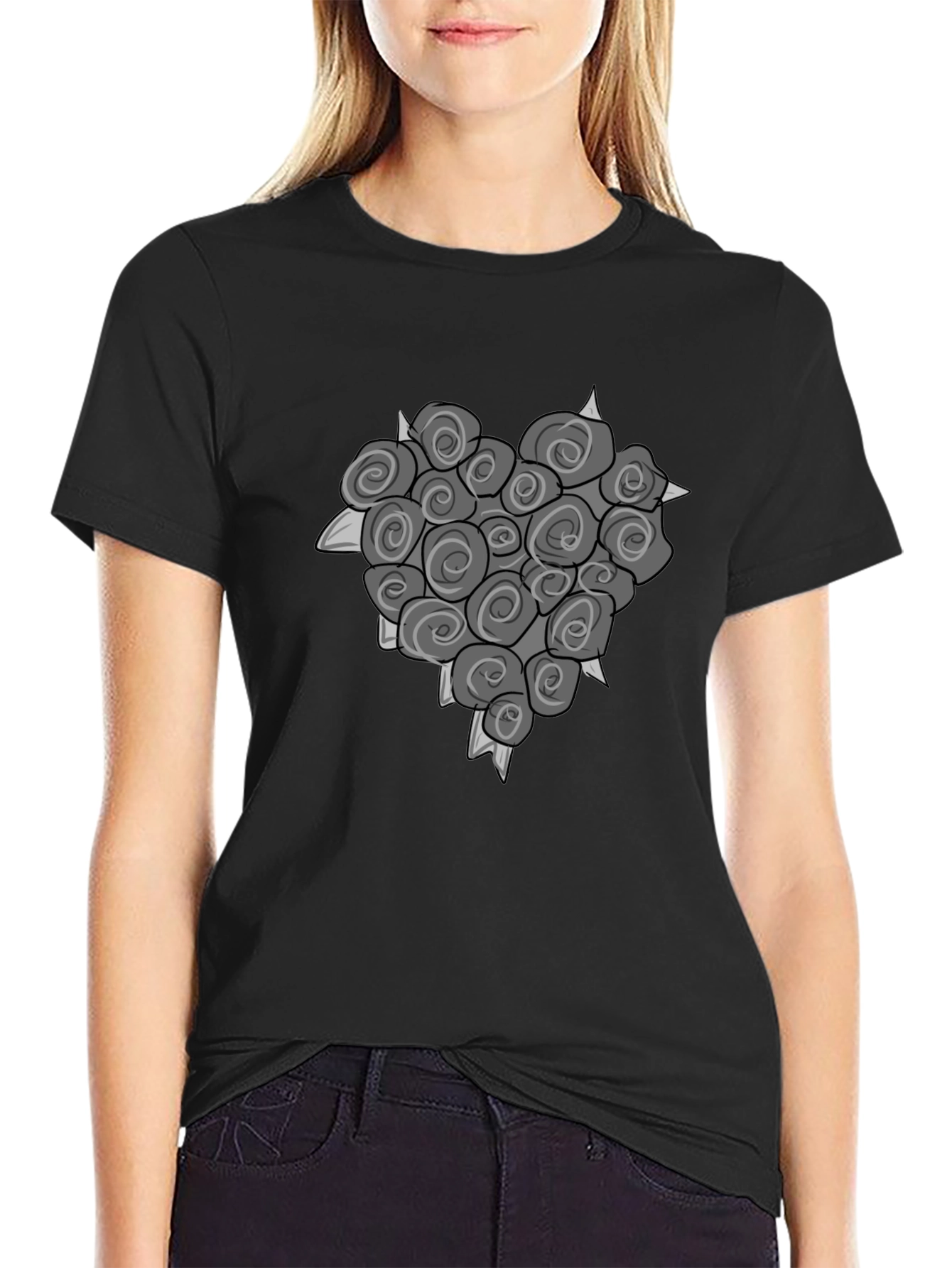 Rose Heart Graphic Tee - Unique Floral Design