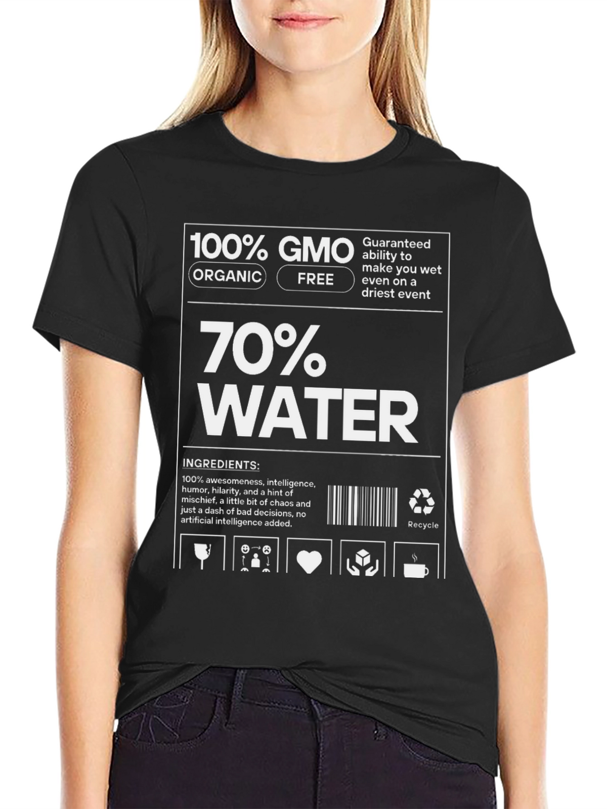Humorous 100% GMO 70% Water Graphic T-Shirt