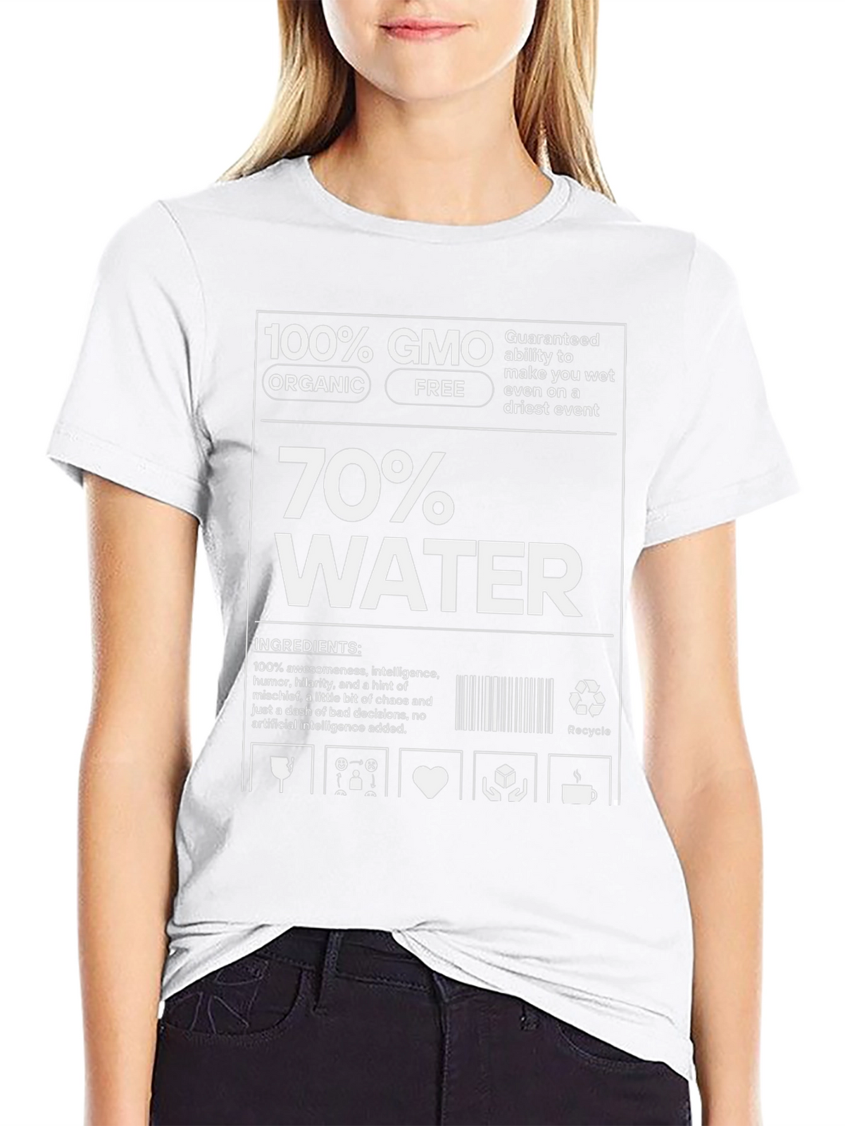 Humorous 100% GMO 70% Water Graphic T-Shirt