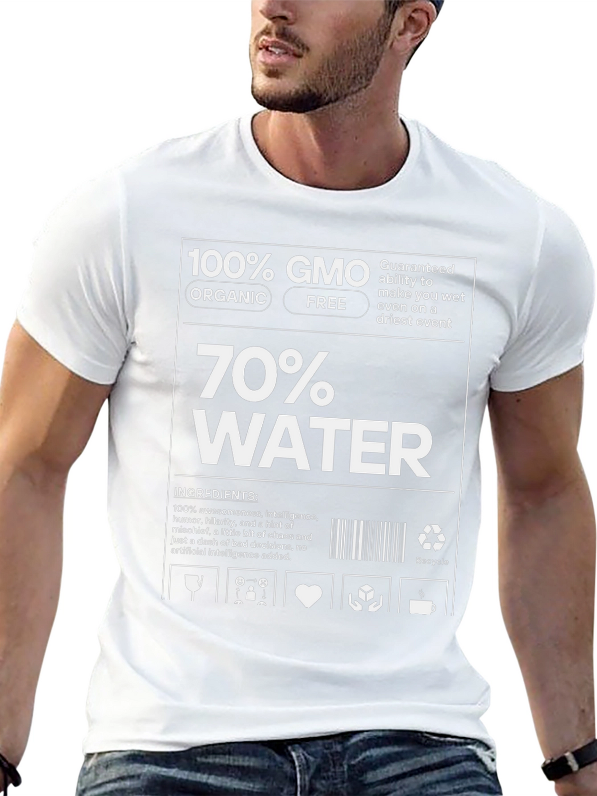 Humorous 100% GMO 70% Water Graphic T-Shirt