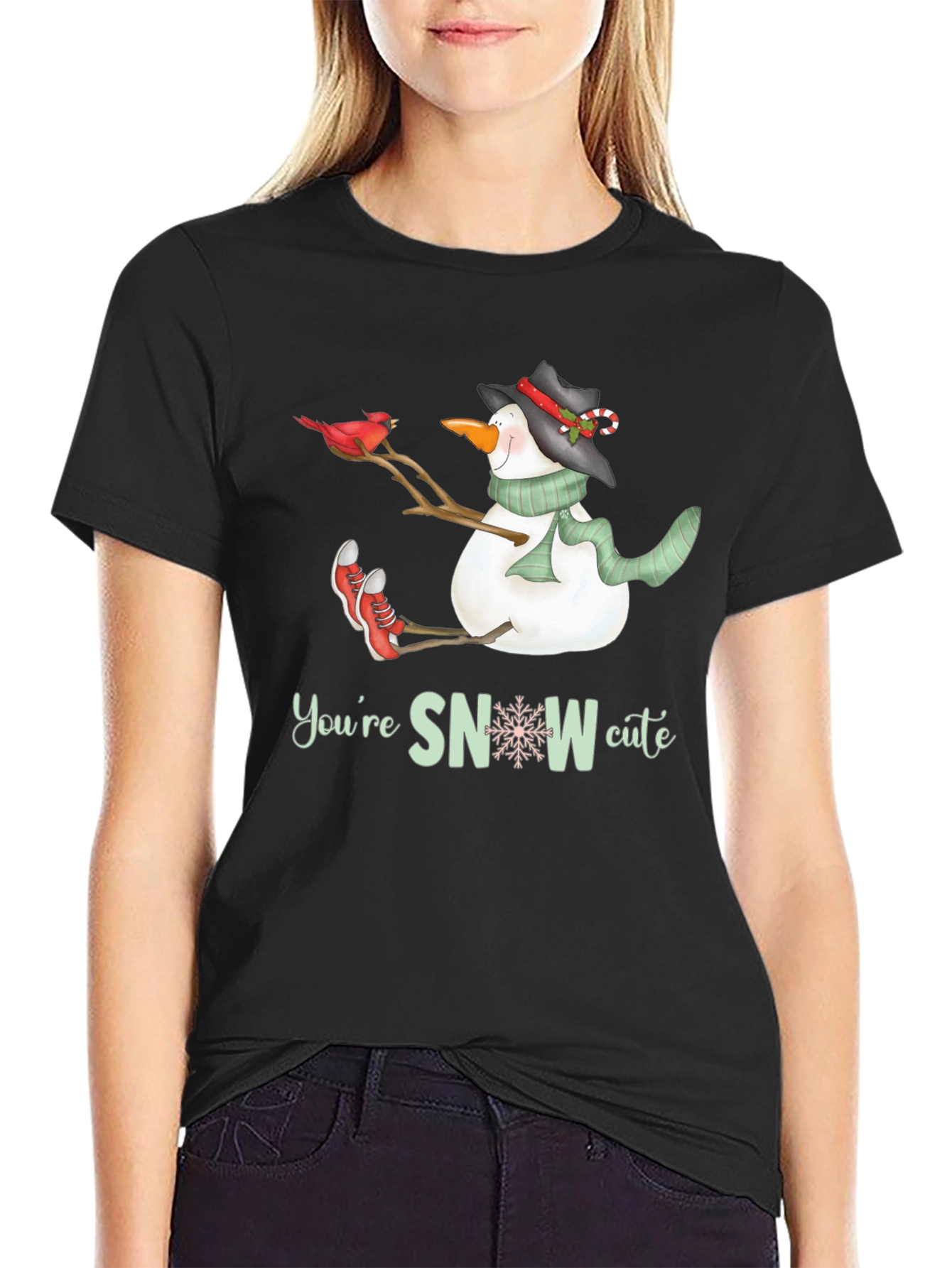 Snowman Graphic Tee: Youre SNOW Cute Black T-Shirt