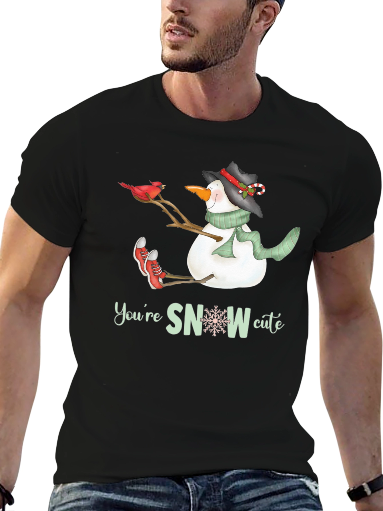 Snowman Graphic Tee: Youre SNOW Cute Black T-Shirt