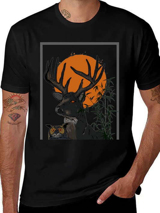Deer & Owl Graphic Tee - Nature Inspired Mens Shirt