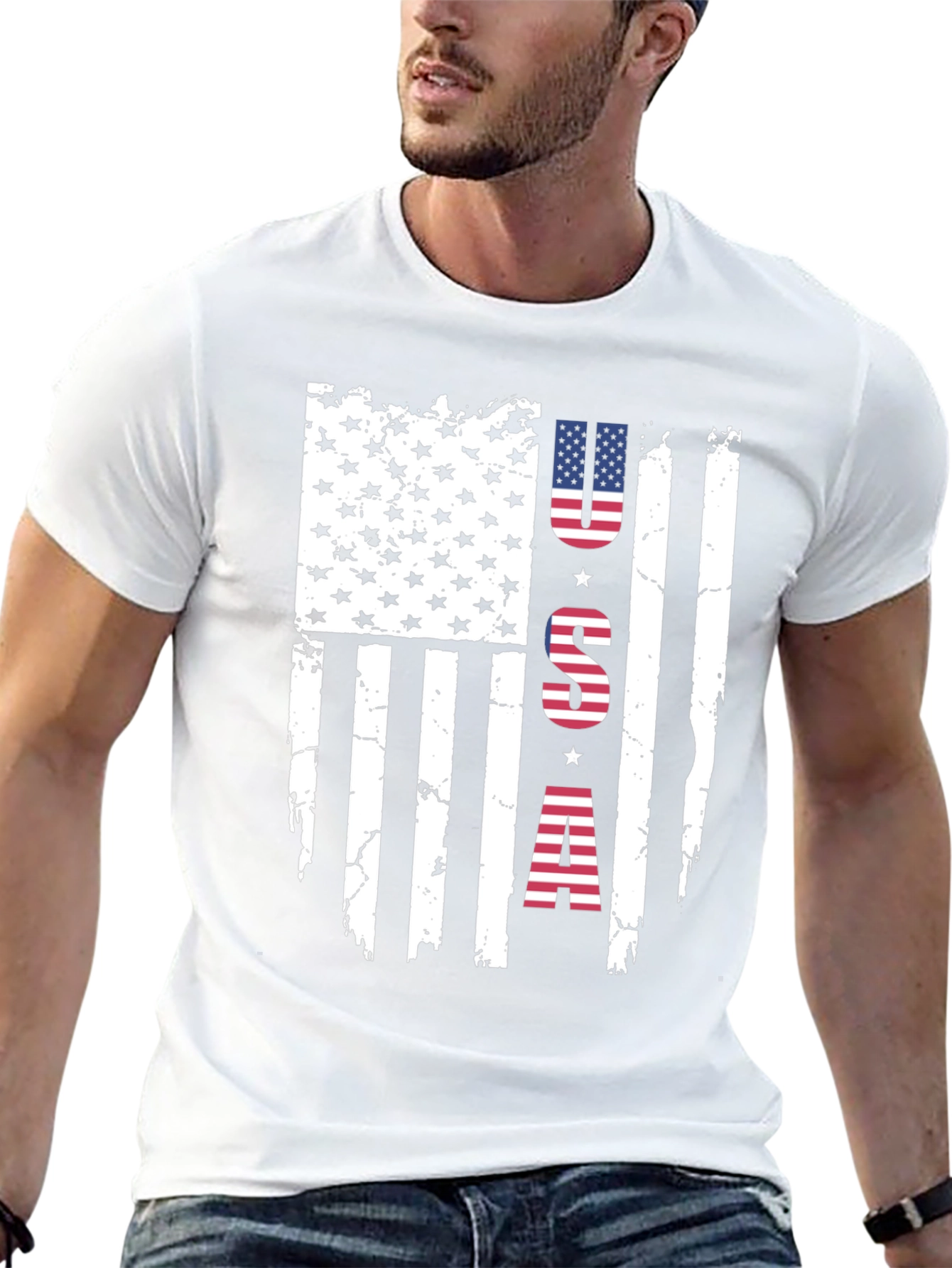 Distressed USA Flag Graphic Print T-Shirt