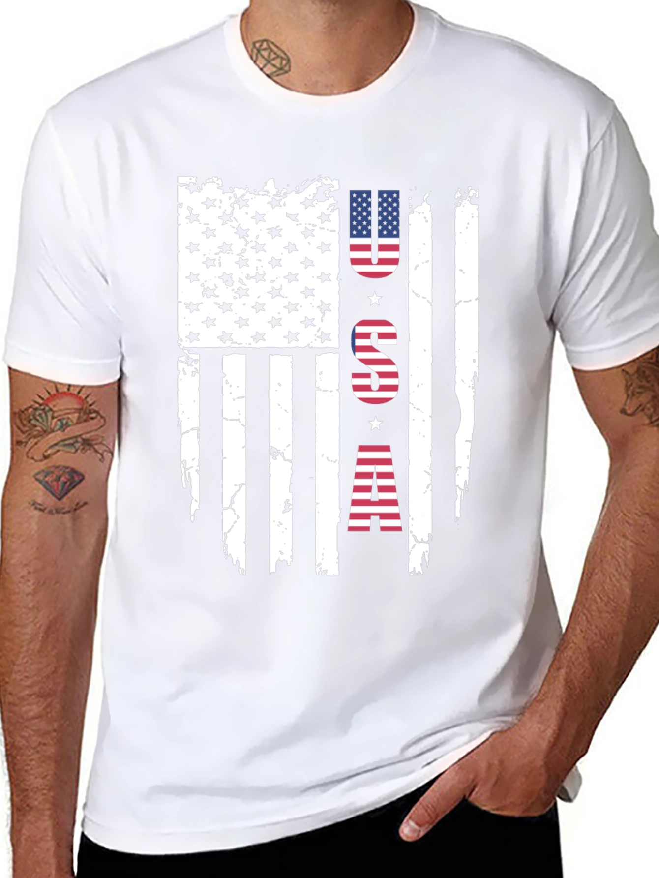 Distressed USA Flag Graphic Print T-Shirt