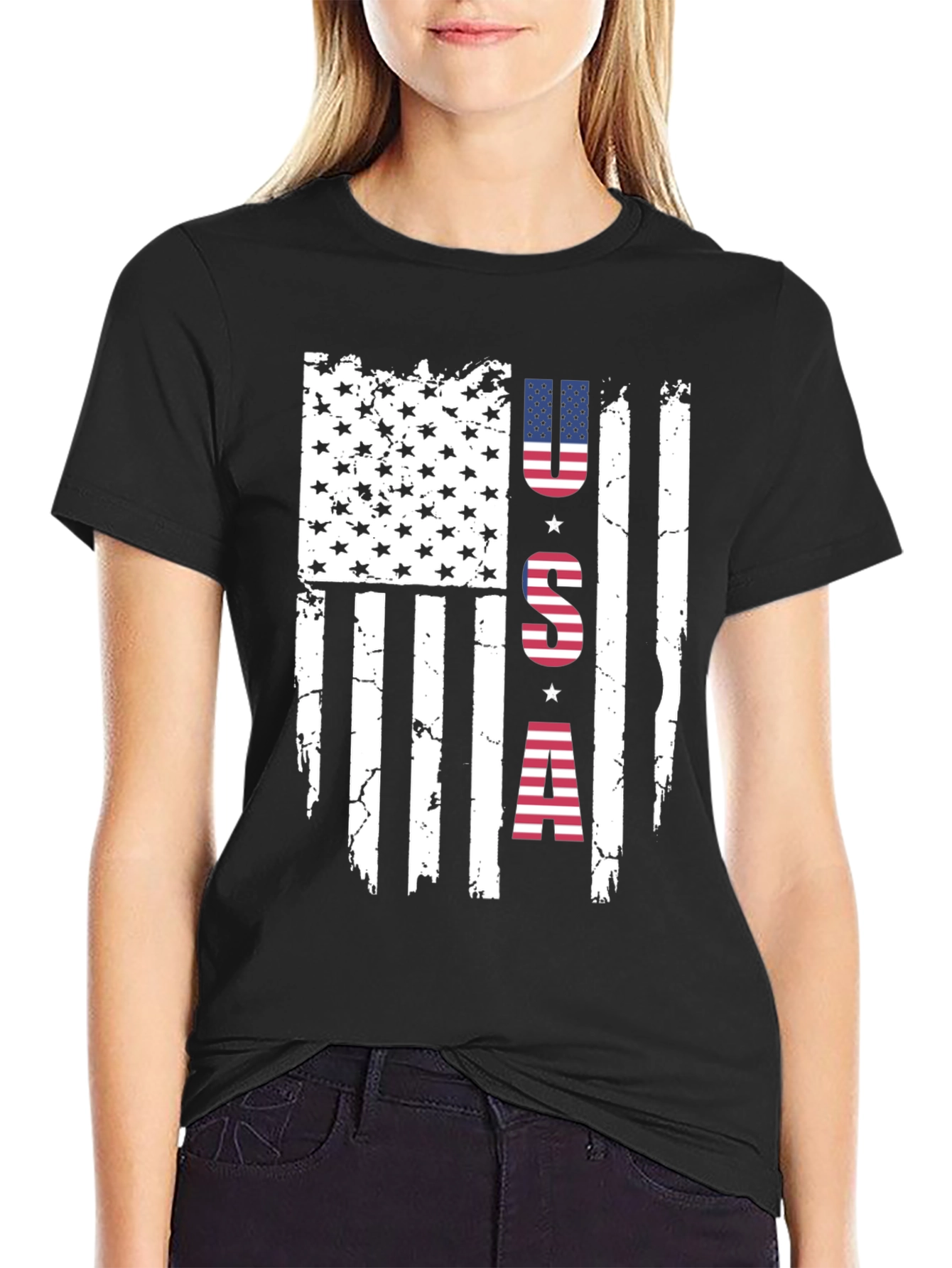 Distressed USA Flag Graphic Print T-Shirt