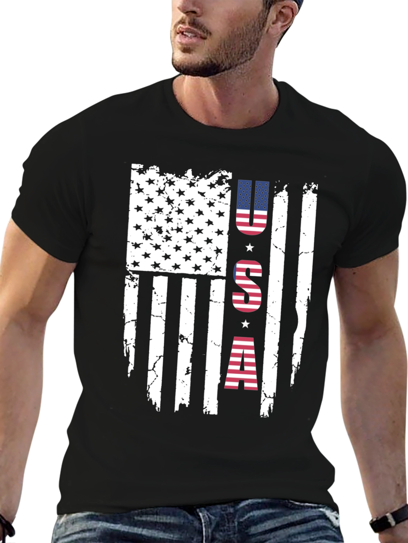 Distressed USA Flag Graphic Print T-Shirt