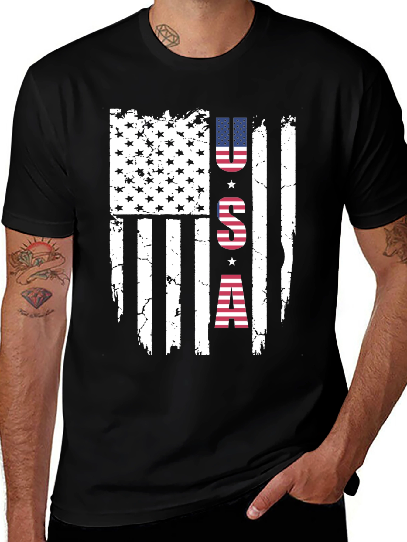 Distressed USA Flag Graphic Print T-Shirt