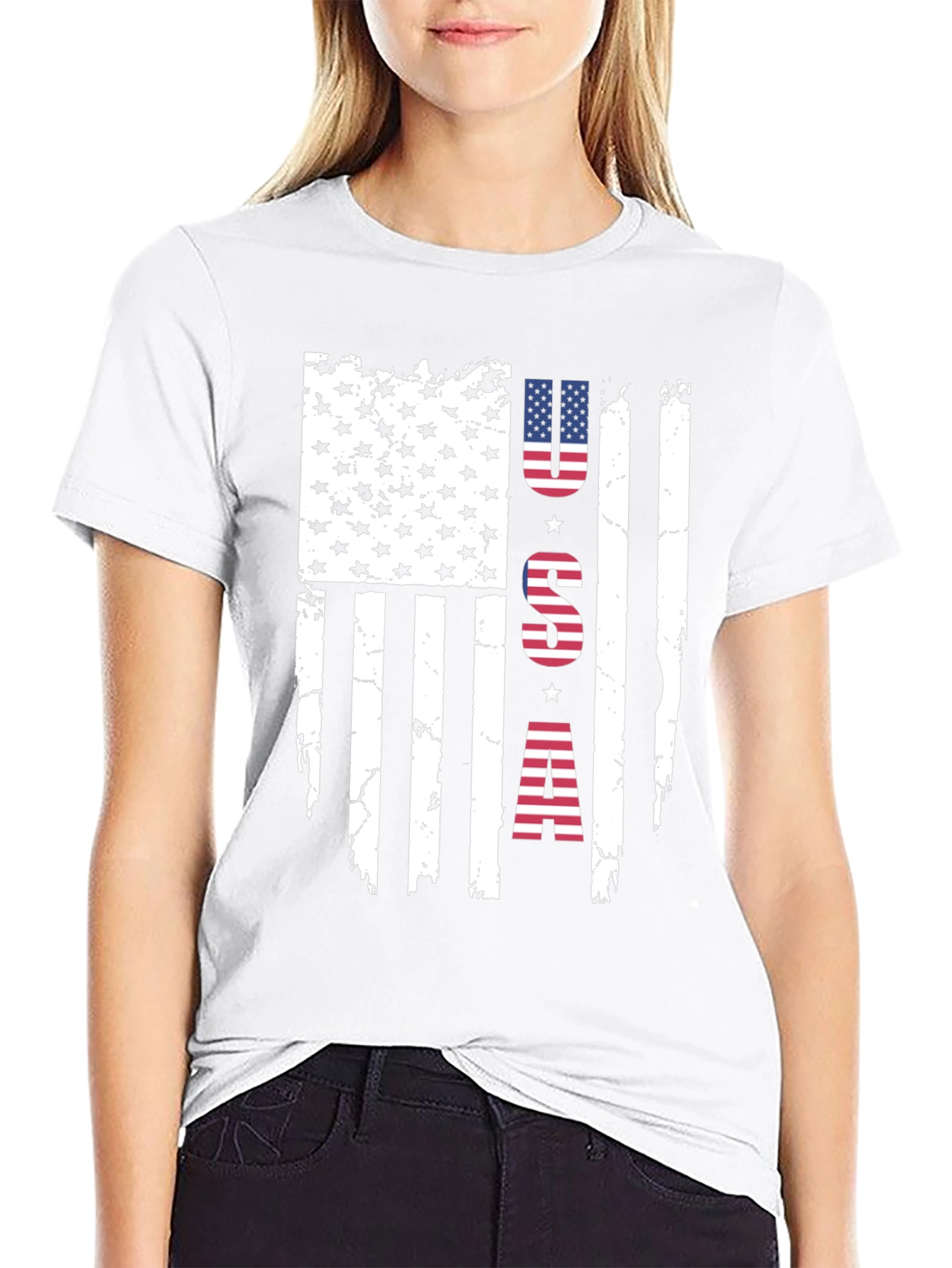 Distressed USA Flag Graphic Print T-Shirt