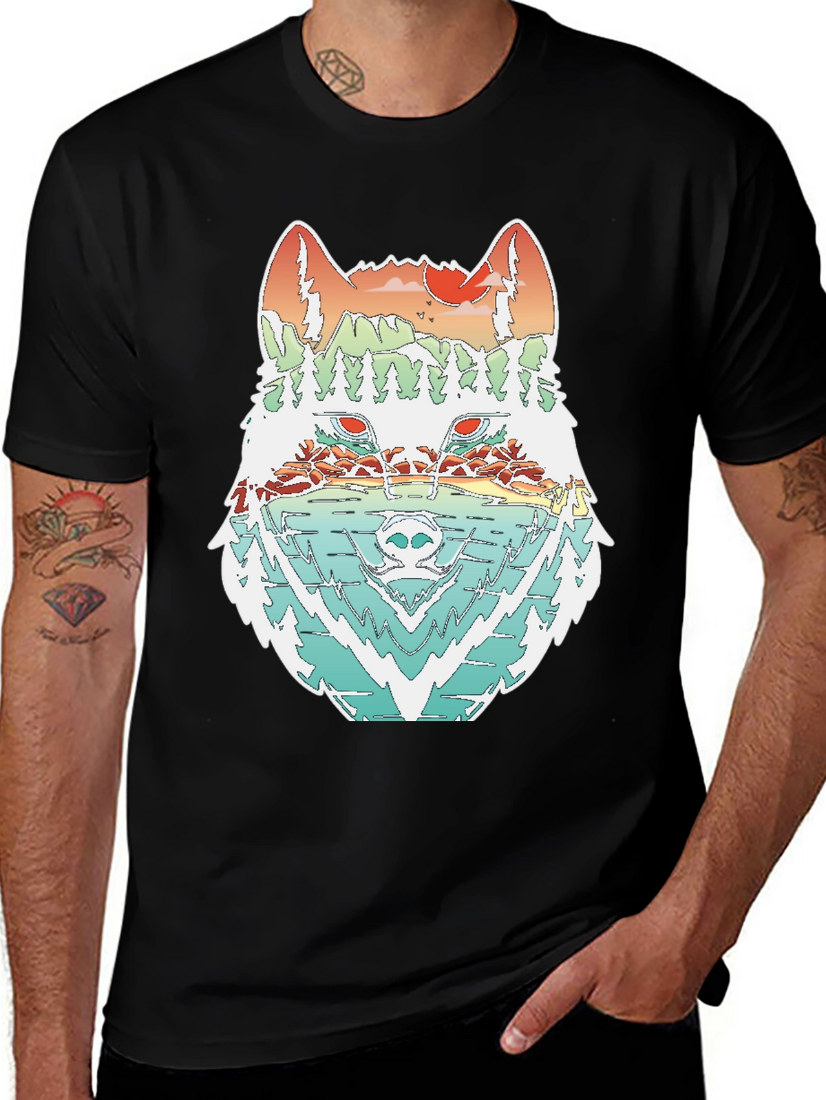 Nature Wolf Graphic Tee - Stylish Mens T-Shirt