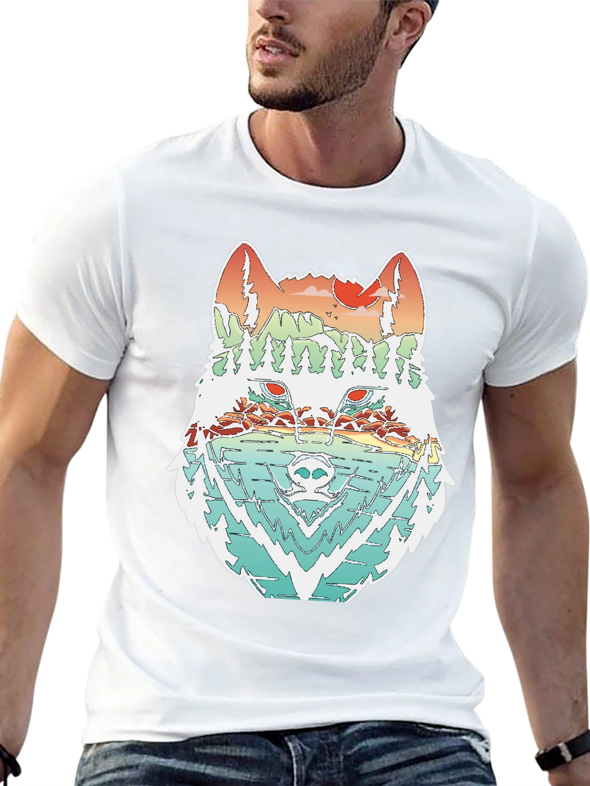 Nature Wolf Graphic Tee - Stylish Mens T-Shirt