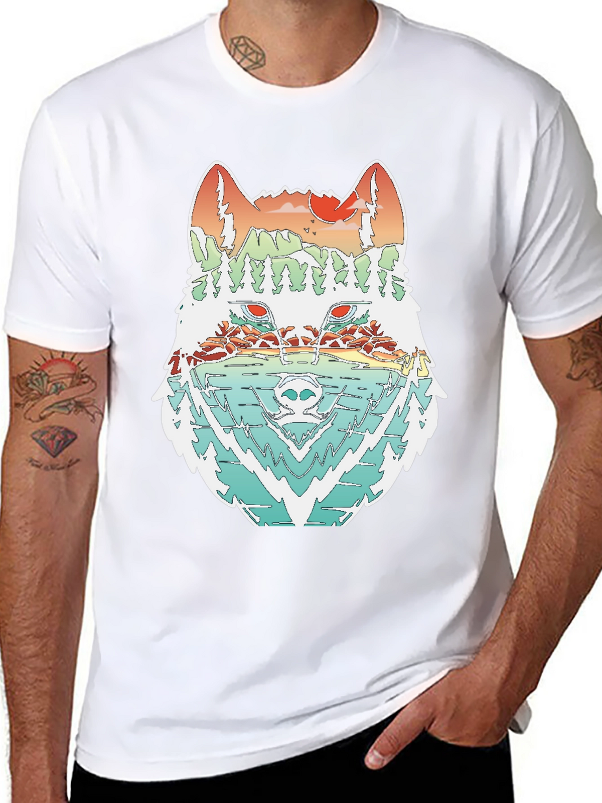 Nature Wolf Graphic Tee - Stylish Mens T-Shirt