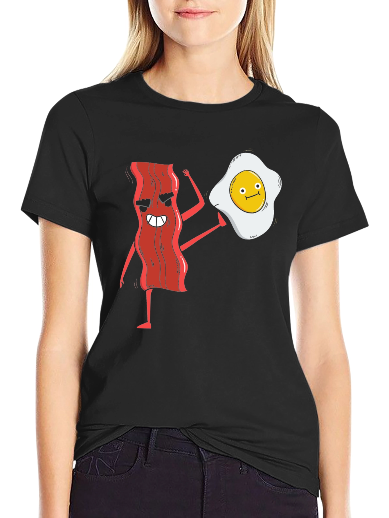 Funny Bacon & Egg Cartoon Graphic T-Shirt