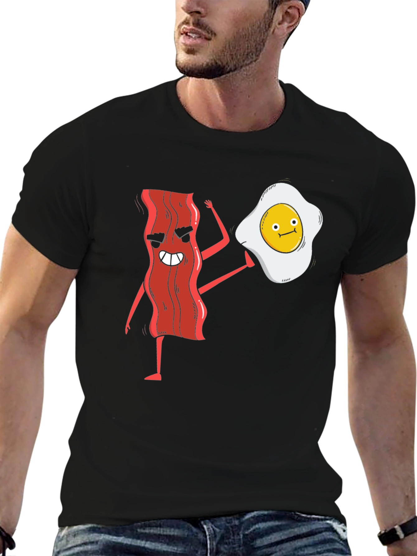 Funny Bacon & Egg Cartoon Graphic T-Shirt