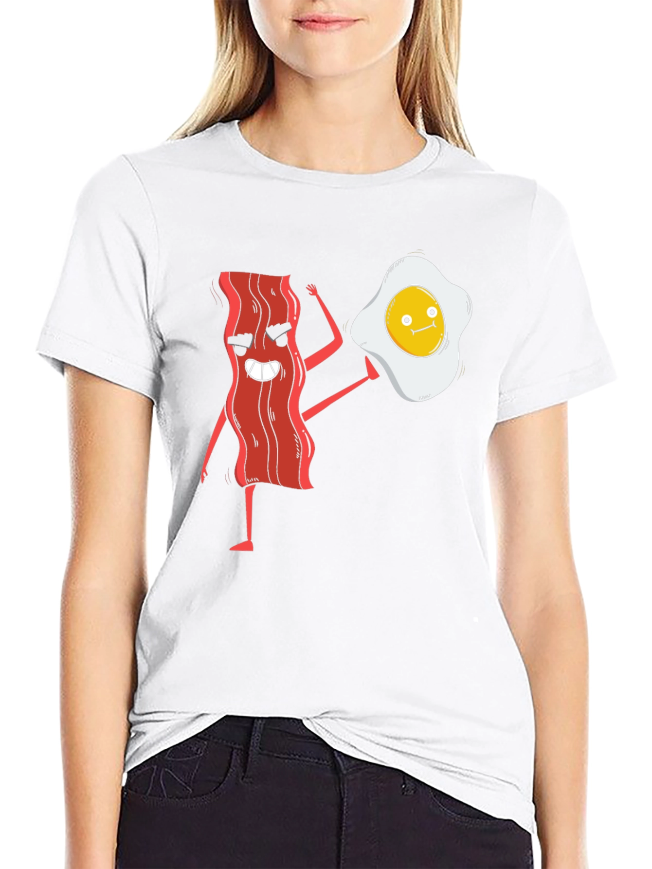 Funny Bacon & Egg Cartoon Graphic T-Shirt
