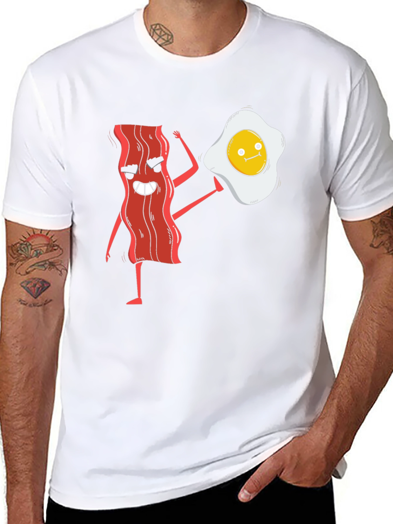 Funny Bacon & Egg Cartoon Graphic T-Shirt
