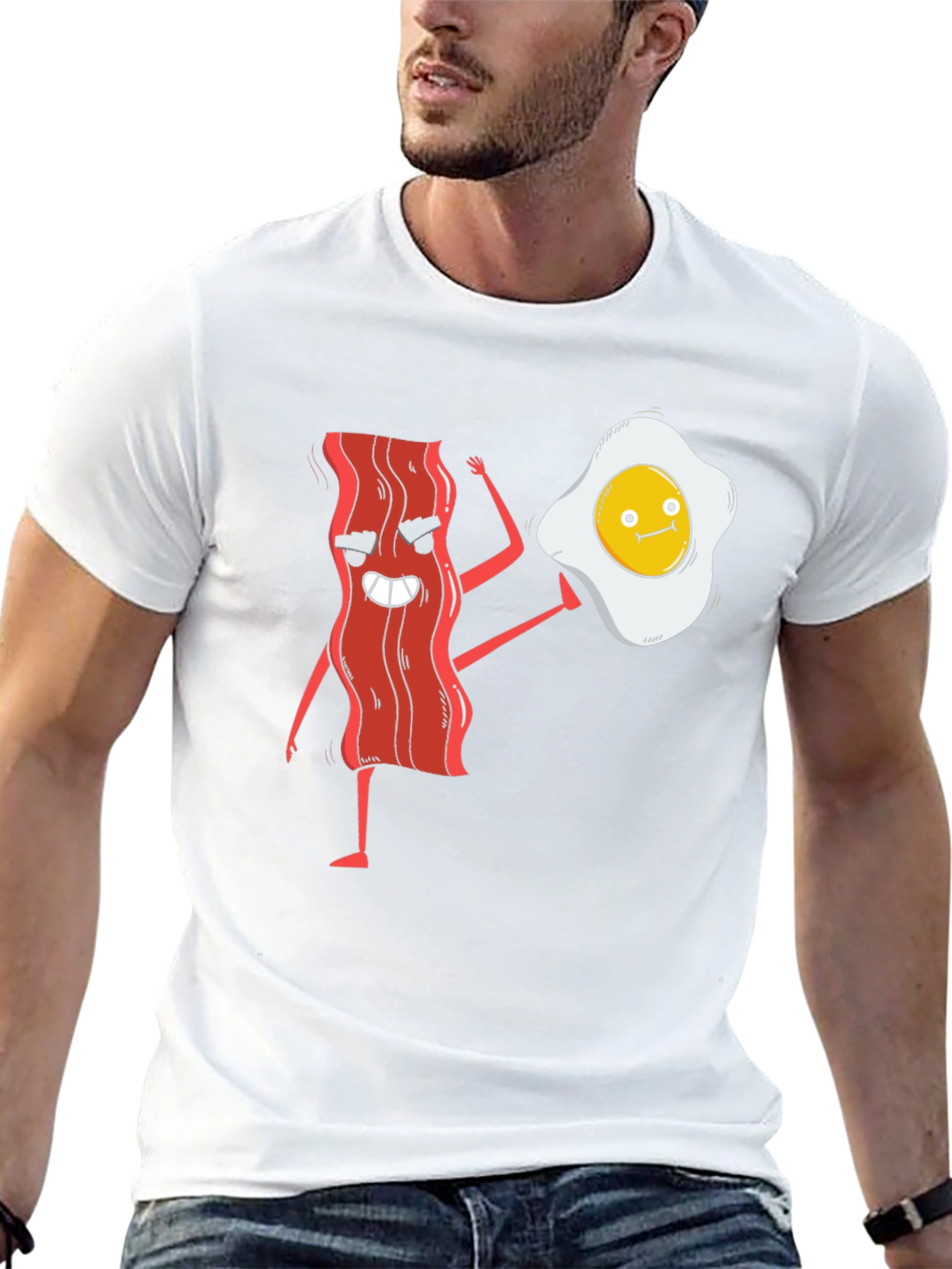 Funny Bacon & Egg Cartoon Graphic T-Shirt