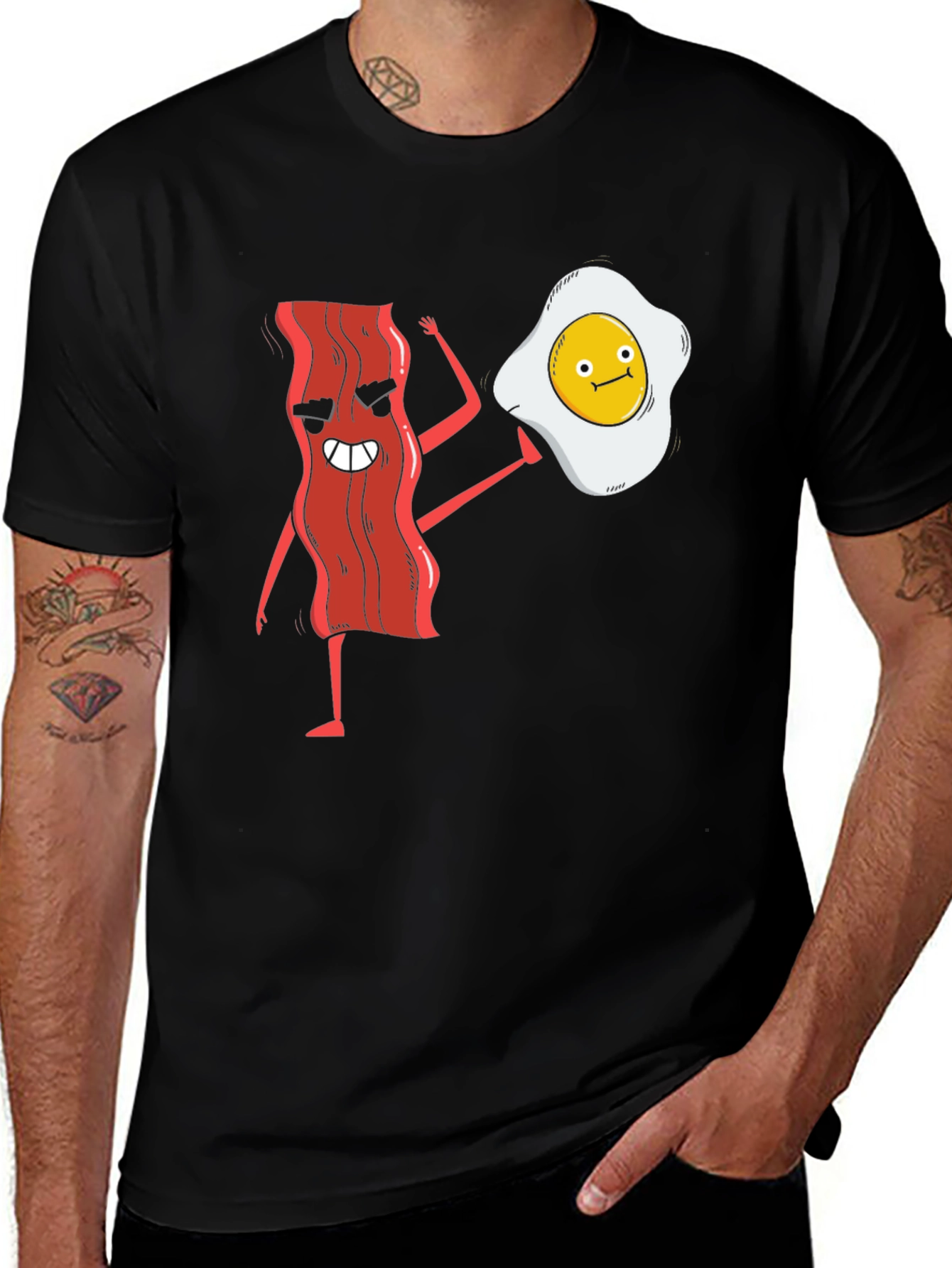 Funny Bacon & Egg Cartoon Graphic T-Shirt