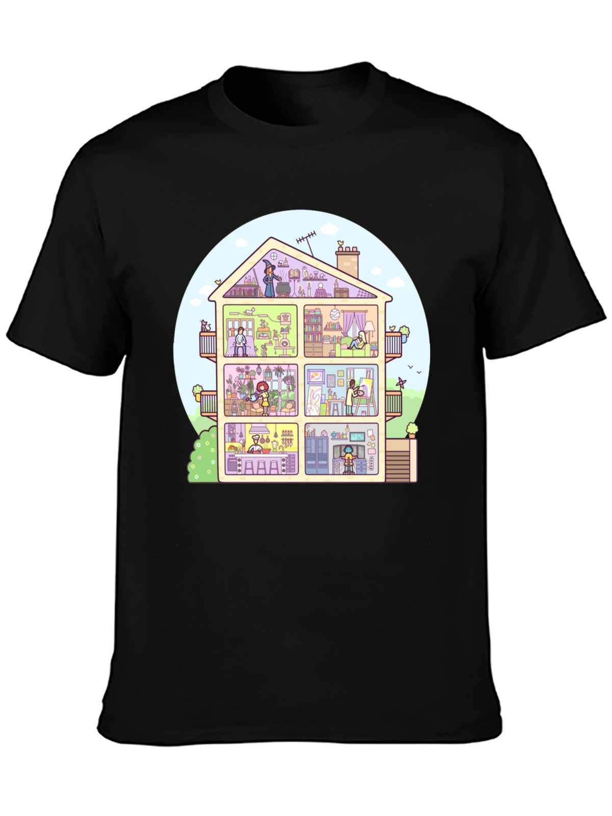 Cartoon House T-Shirt - Black