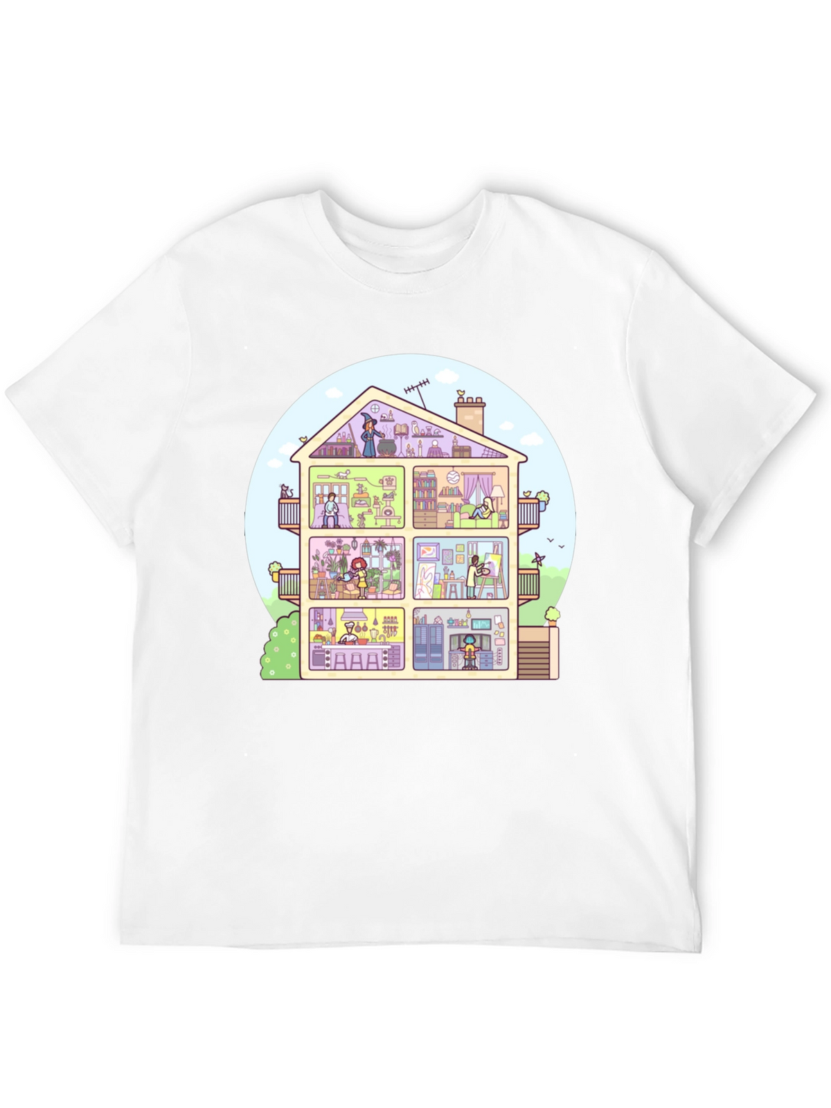 Cartoon House T-Shirt - Black