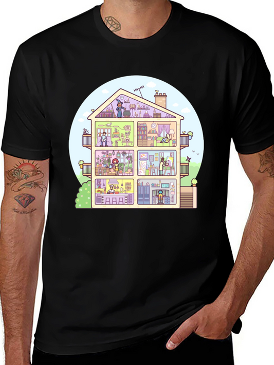 Cartoon House T-Shirt - Black