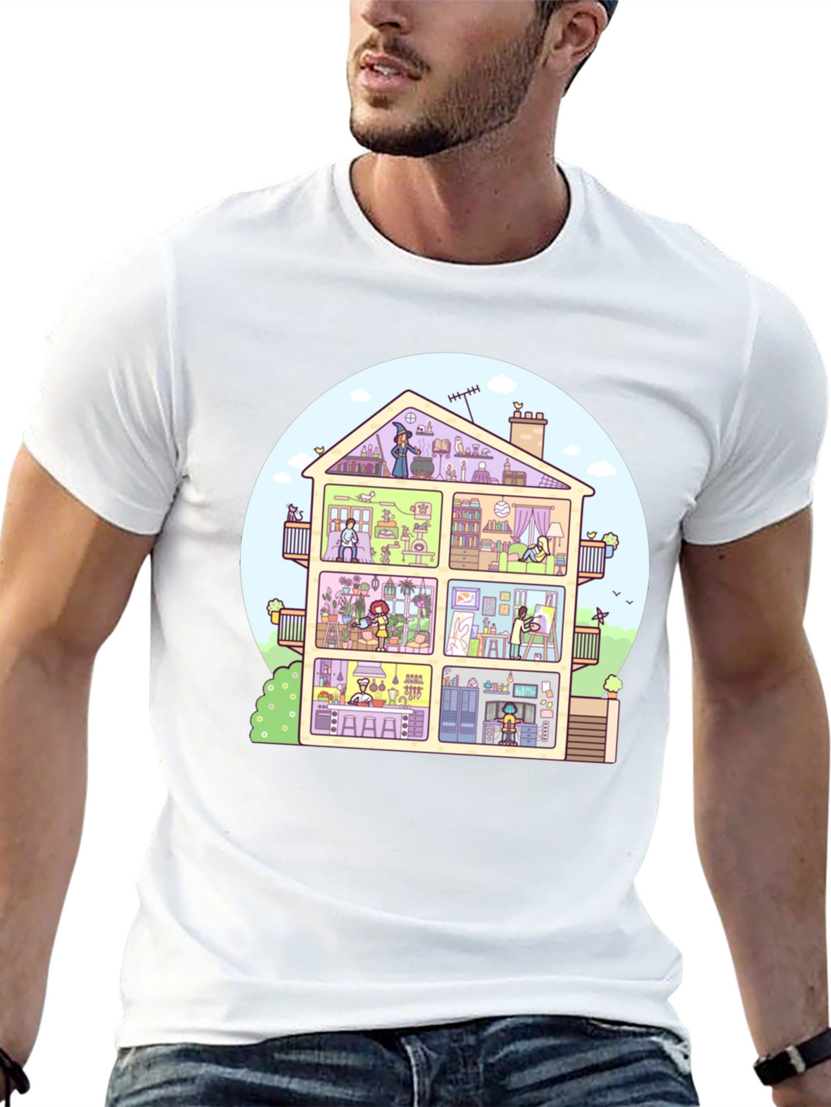 Cartoon House T-Shirt - Black