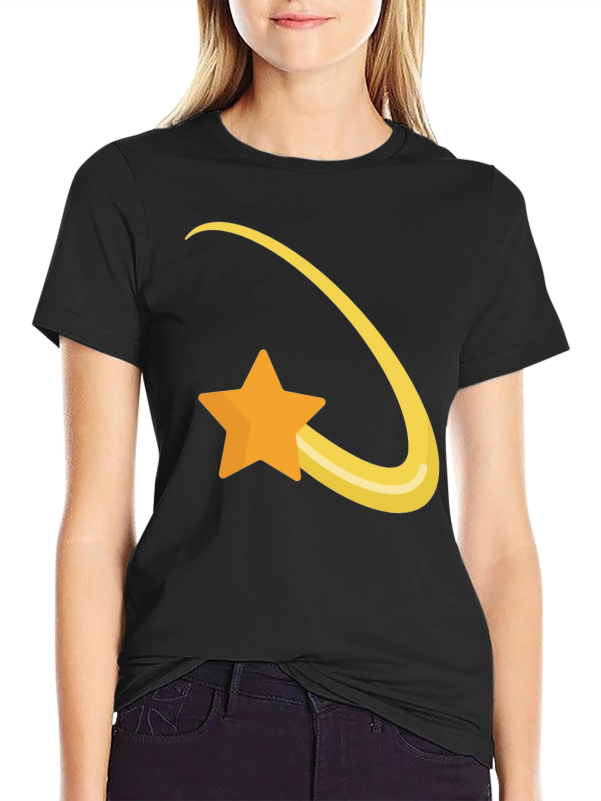 Shooting Star Graphic Tee - Soft Black Cotton T-Shirt