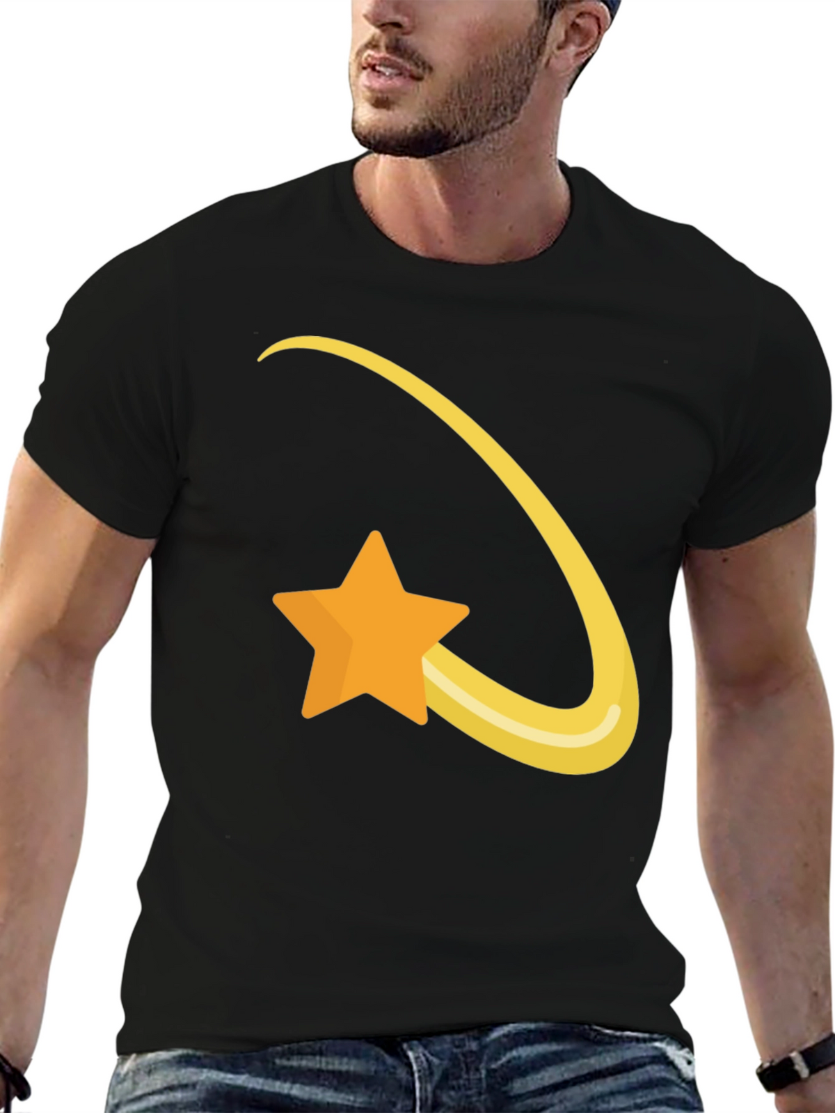Shooting Star Graphic Tee - Soft Black Cotton T-Shirt