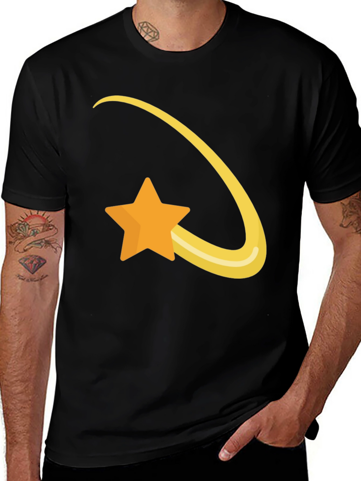 Shooting Star Graphic Tee - Soft Black Cotton T-Shirt